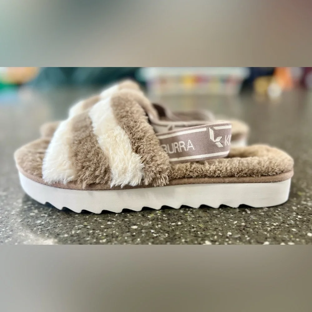 Koolaburra by UGG AUS Fuzz'n II Backstrap Slide Striped Sandals Slip On Shoes